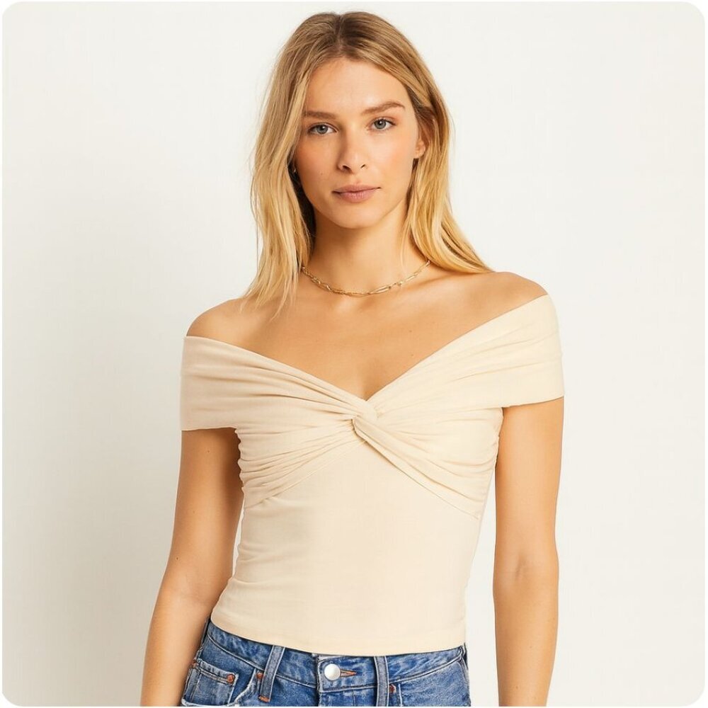 NWT Reformation Cream Off-Shoulder Twist Front Top